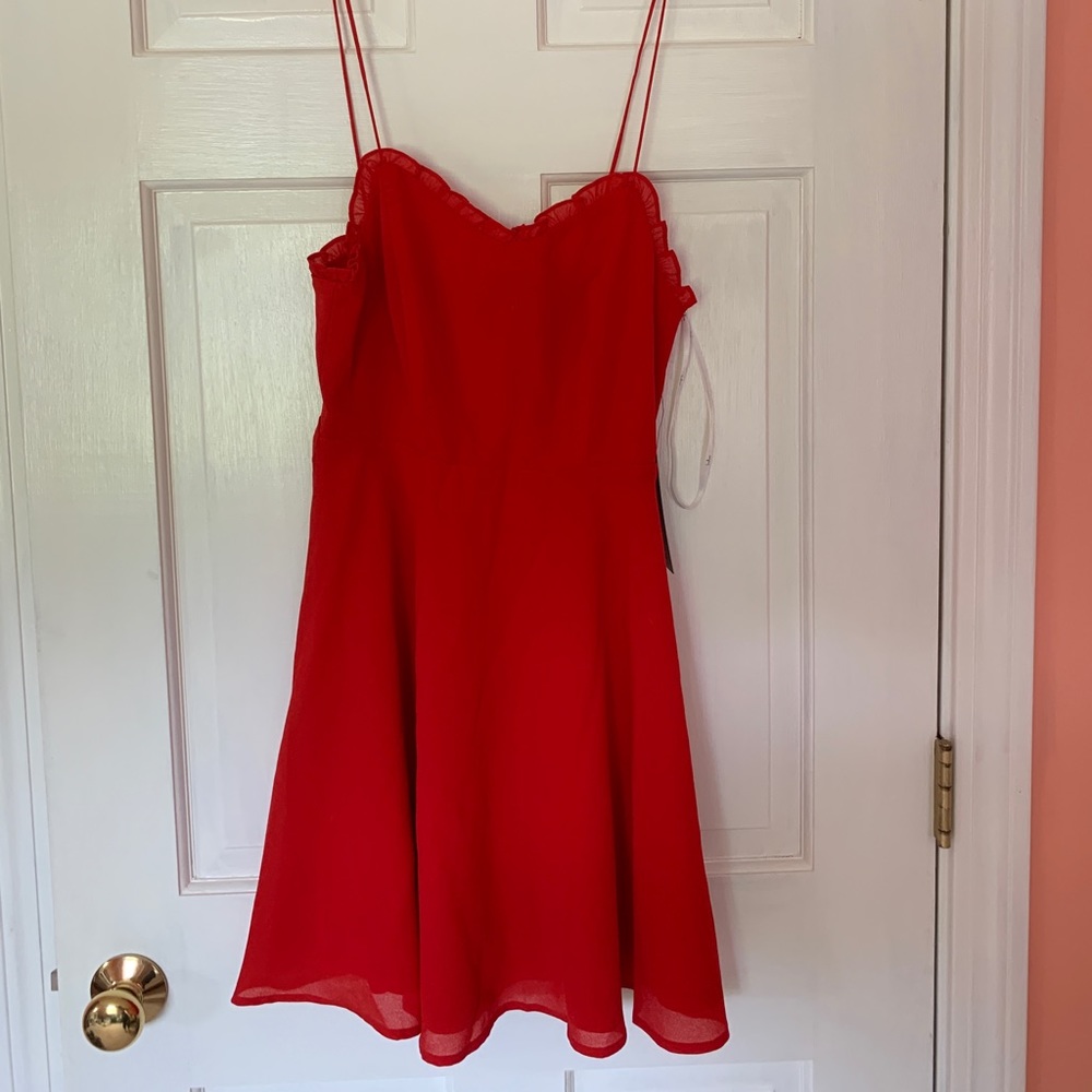 Celebration red ruffled skater dress